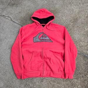 Vtg Y2k QUIKSILVER Wave Logo Skate Surf Sherpa Lined Zip Up Hooded Sweatshirt XL